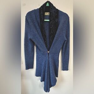 Peruvian Link Alpaca blue and black cardigan with button front, size small